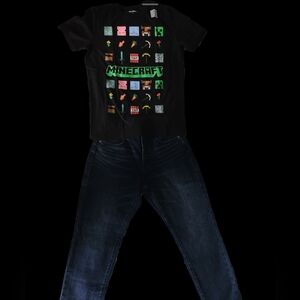 Black Minecraft Graphic T-Shirt(L 10-12) and Jeans(size 12)Set-